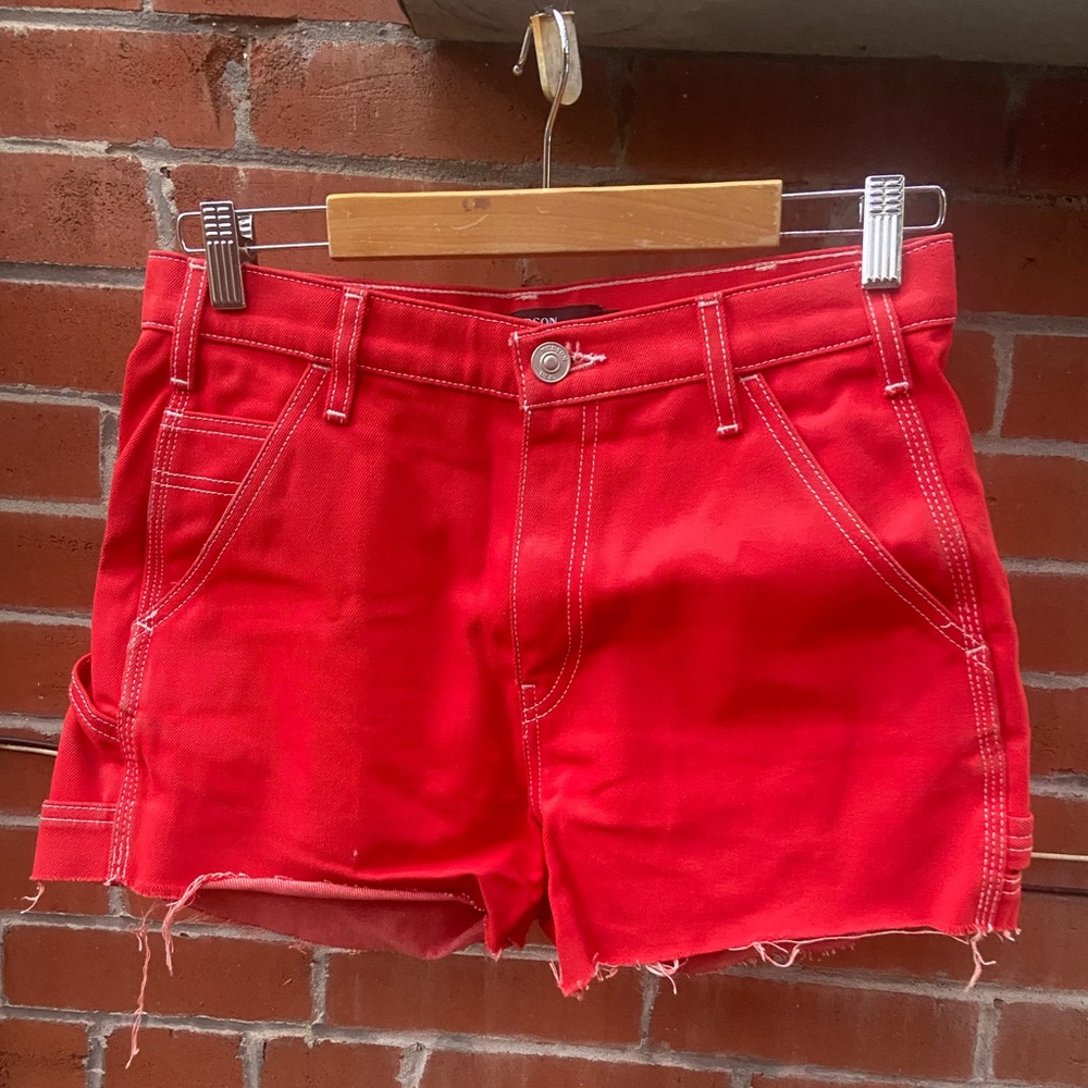 Hudson denim red carpenter jean cutoff shorts